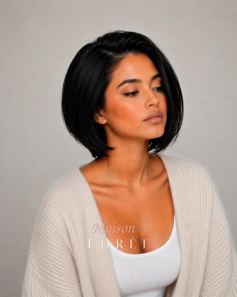 Perruque courte noire 13 x 4 lacets – Cheveux synthétiques superposés