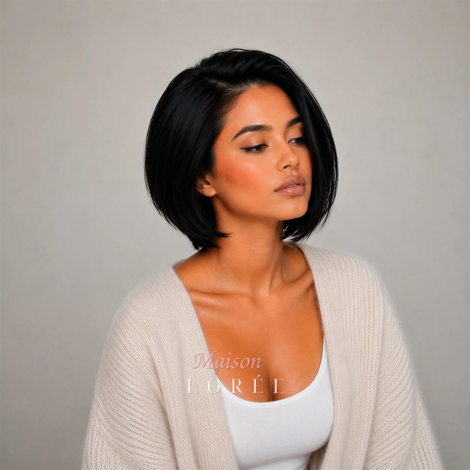 Perruque courte noire 13 x 4 lacets – Cheveux synthétiques superposés