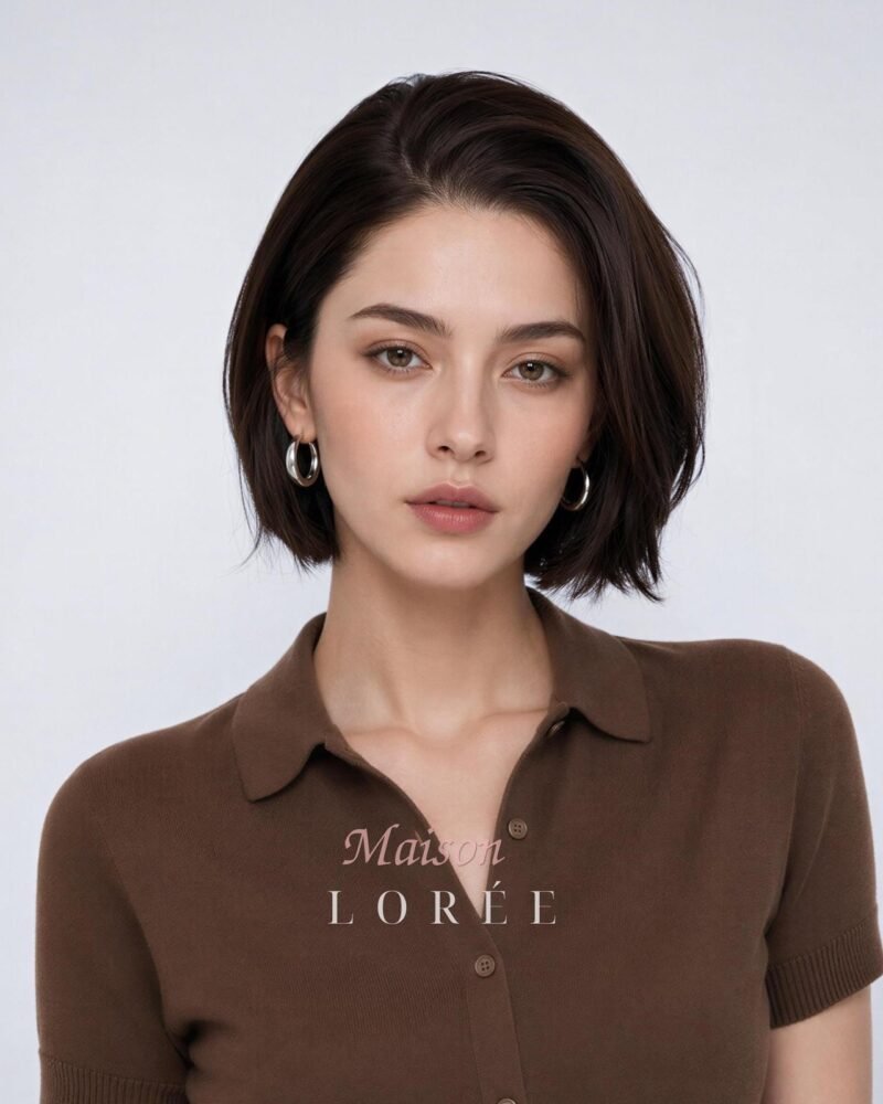 Perruque courte brun foncé 13 x 4 lacets – Cheveux synthétiques Bob superposés