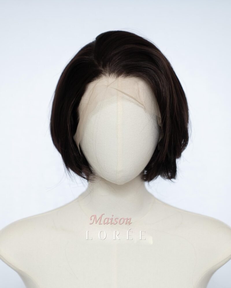 Perruque courte brun foncé 13 x 4 lacets – Cheveux synthétiques Bob superposés