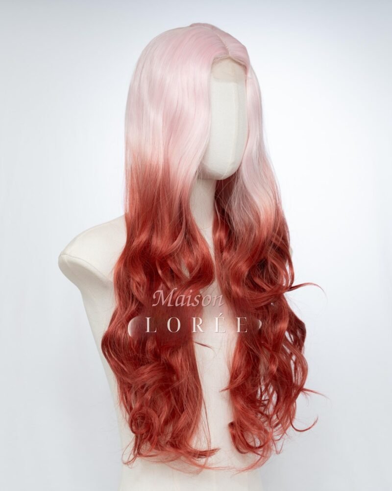 Petite Perruque Lace Front Dégradé Rose à Rouge 24 pouces