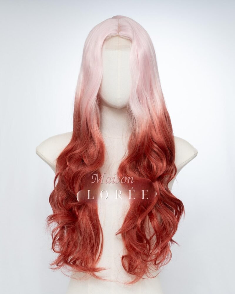 Petite Perruque Lace Front Dégradé Rose à Rouge 24 pouces