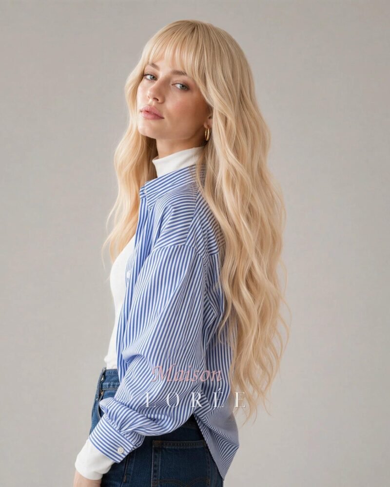 Perruque ondulée balayage avec frange