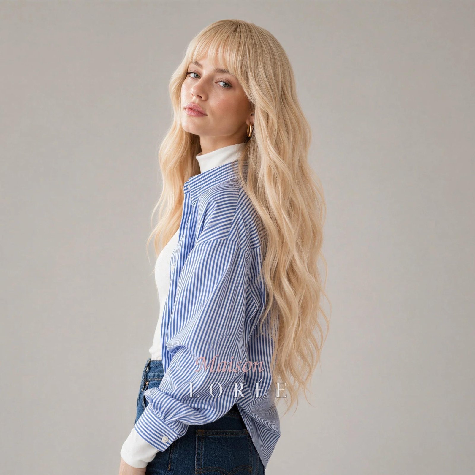 Perruque ondulée balayage avec frange