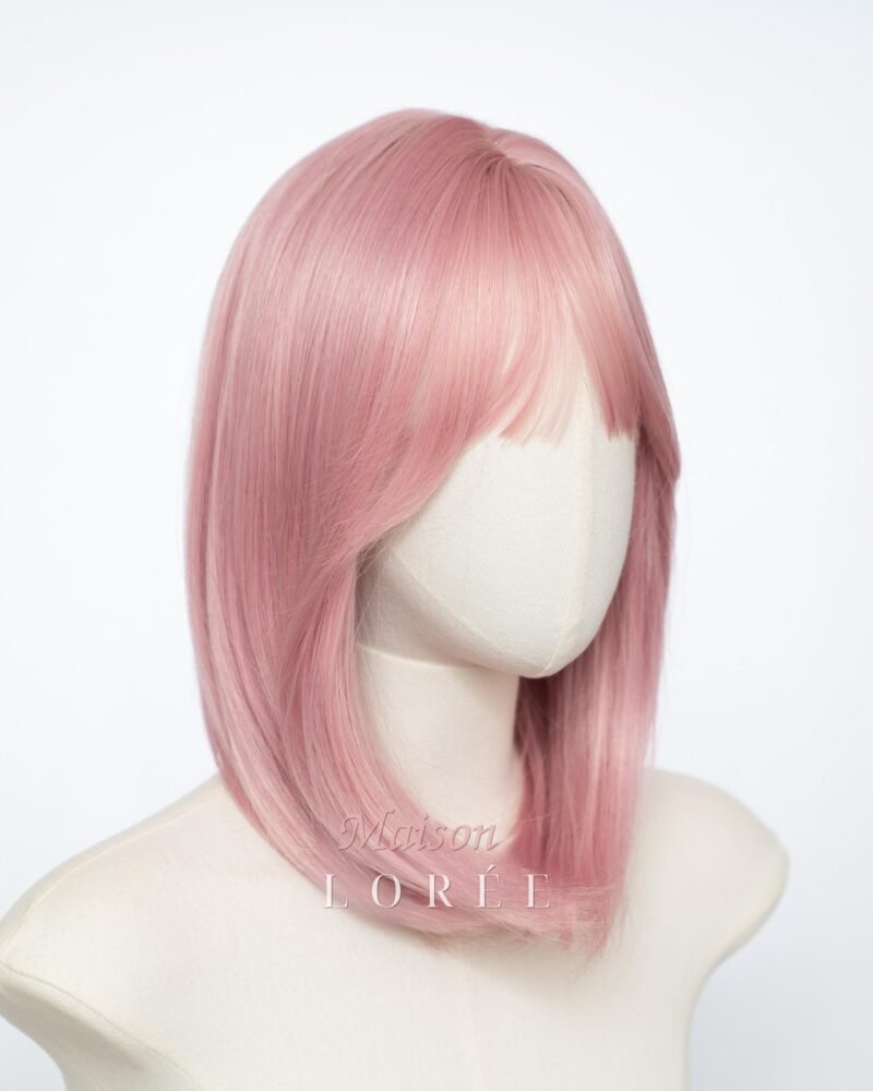Perruque rose pastel de 40 cm avec frange