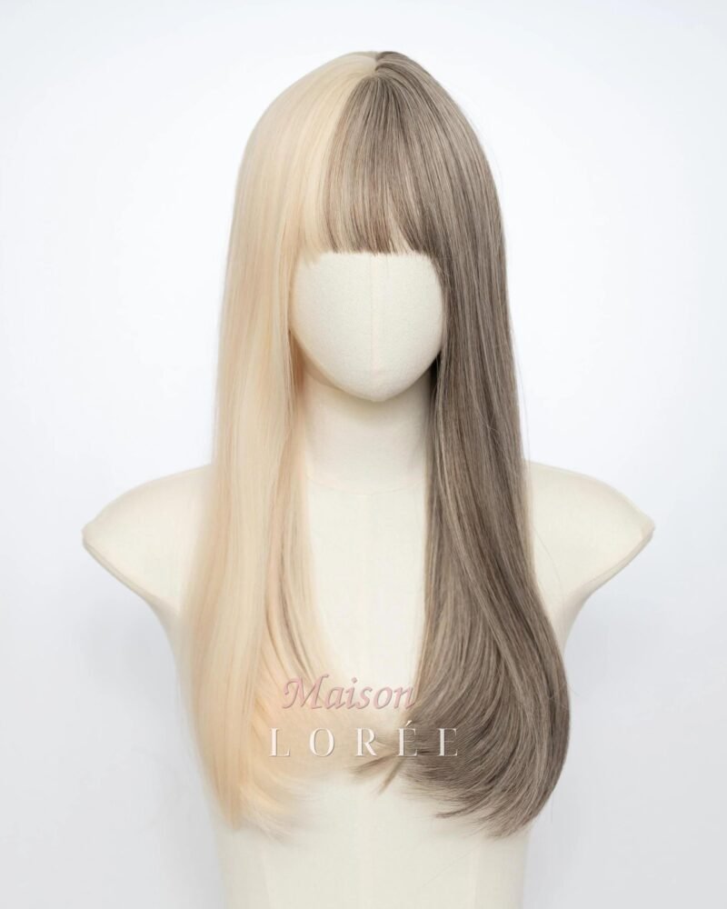 Perruque droite grise blonde fendue de 22 pouces avec frange