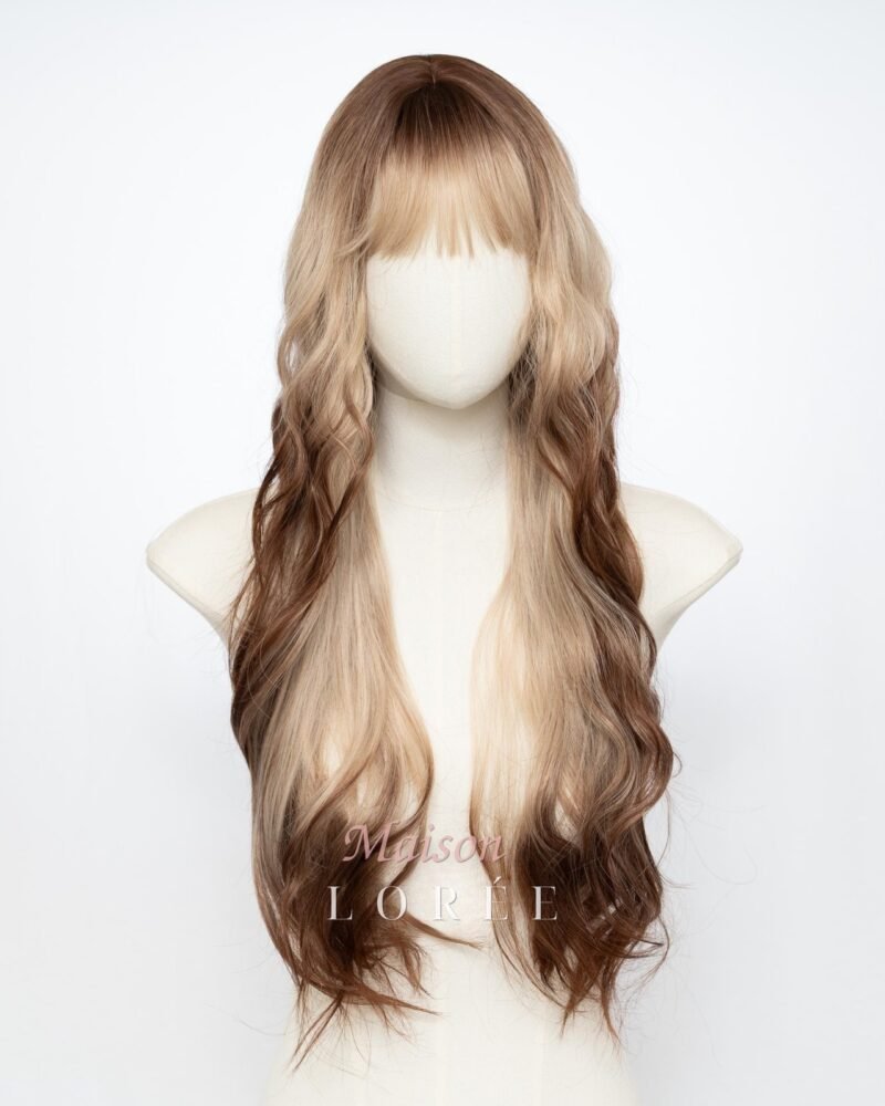 Ondulée 24 pouces blond miel marron avec frange
