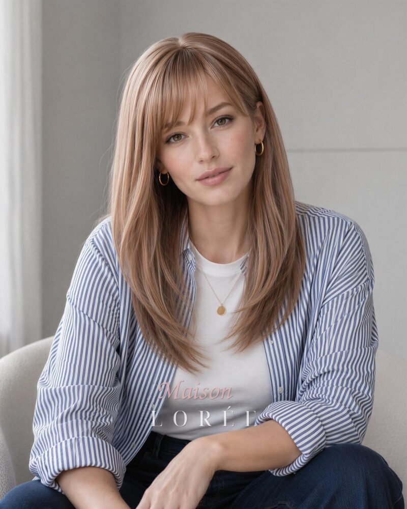 Perruque droite blonde à balayage de 50 cm (20 po.) avec frange