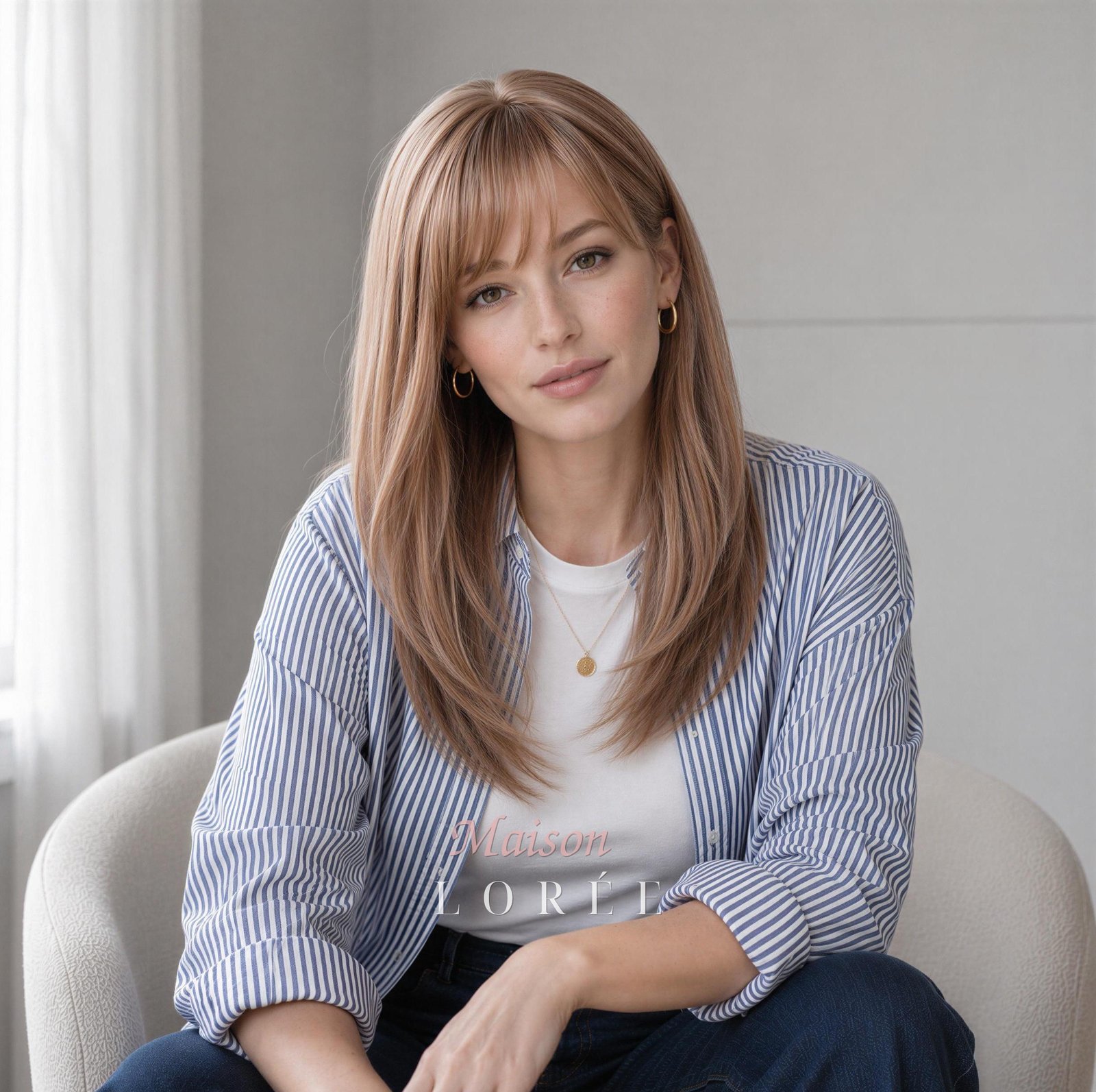 Perruque droite blonde à balayage de 50 cm (20 po.) avec frange