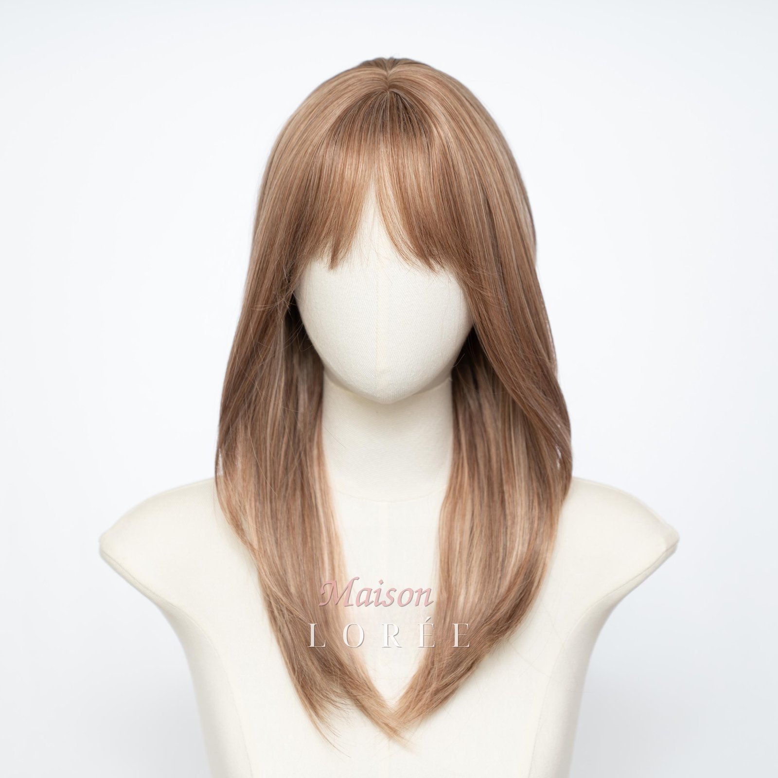 Perruque droite blonde à balayage de 50 cm (20 po.) avec frange – Image 2