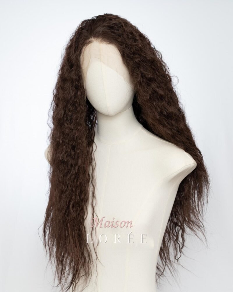 Perruque Synthétique Bouclée Lace Front 13 x 4 Marron Foncé