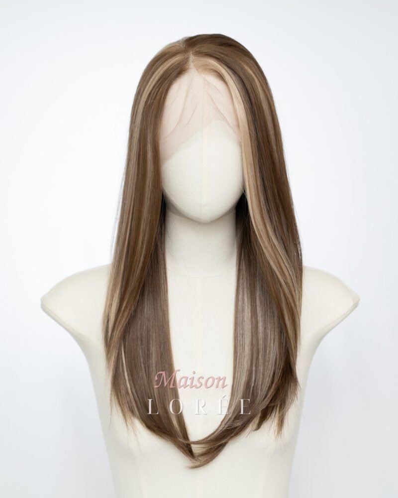 Perruque Synthétique Lacet Droite Superposée À Balayage 13 x 6 Pouces Châtain